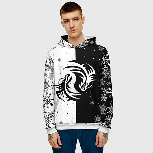 Мужская толстовка Инь Янь - Драконы / 3D-Белый – фото 3