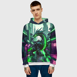 Толстовка-худи мужская Неоновый зеленый дракон, цвет: 3D-белый — фото 2