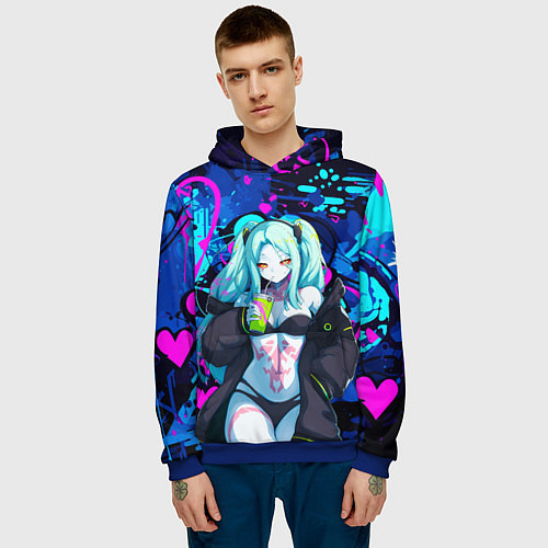 Мужская толстовка Ребекка и граффити - киберпанк / 3D-Синий – фото 3