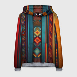 Толстовка-худи мужская Этнический орнамент в вертикальную полоску, цвет: 3D-меланж