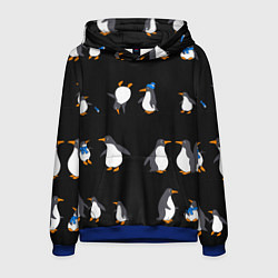 Толстовка-худи мужская Веселая семья пингвинов, цвет: 3D-синий