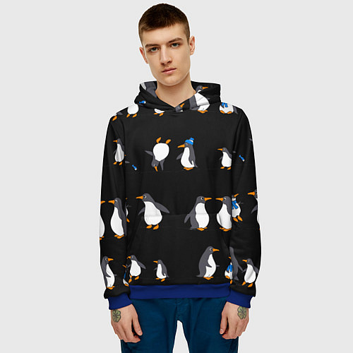 Мужская толстовка Веселая семья пингвинов / 3D-Синий – фото 3