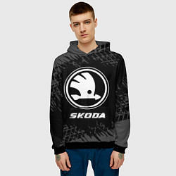 Толстовка-худи мужская Skoda speed на темном фоне со следами шин, цвет: 3D-черный — фото 2