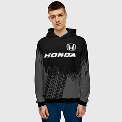 Толстовка-худи мужская Honda speed на темном фоне со следами шин посереди, цвет: 3D-черный — фото 2