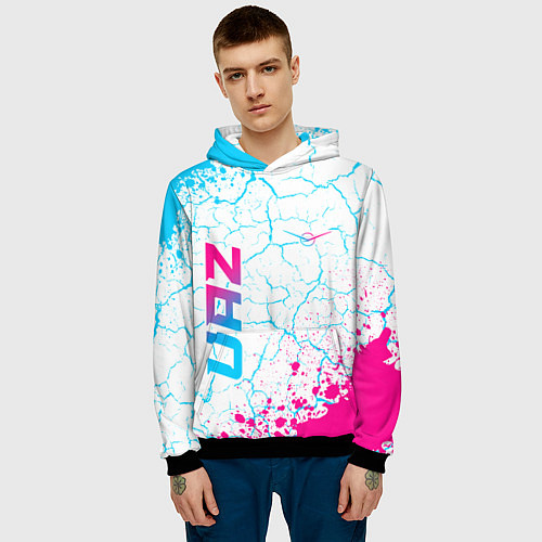 Мужская толстовка UAZ neon gradient style вертикально / 3D-Черный – фото 3