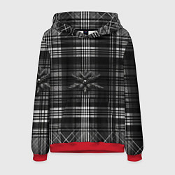 Толстовка-худи мужская Черно-белая шотландская клетка, цвет: 3D-красный