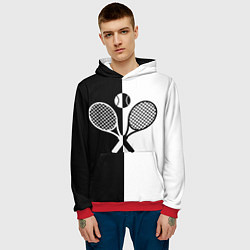 Толстовка-худи мужская Теннис - чёрно белое, цвет: 3D-красный — фото 2
