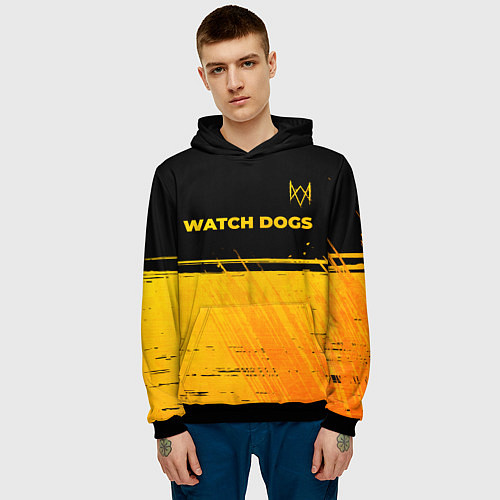 Мужская толстовка Watch Dogs - gold gradient посередине / 3D-Черный – фото 3