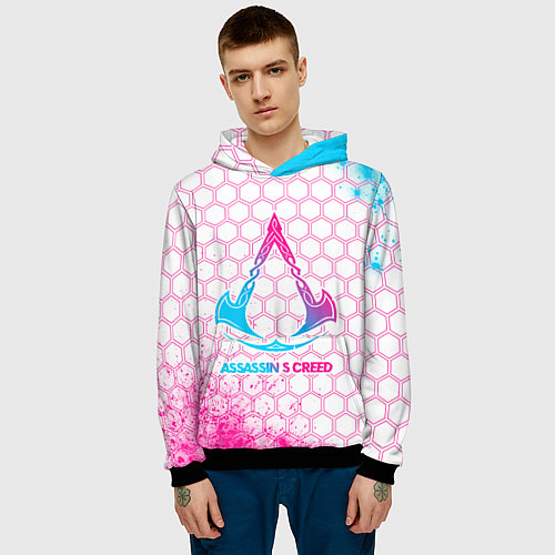 Мужская толстовка Assassins Creed neon gradient style / 3D-Черный – фото 3