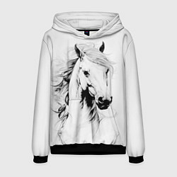 Толстовка-худи мужская Лошадь белая на ветру, цвет: 3D-черный