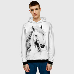 Толстовка-худи мужская Лошадь белая на ветру, цвет: 3D-черный — фото 2