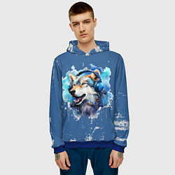 Толстовка-худи мужская Волк в наушниках, цвет: 3D-синий — фото 2