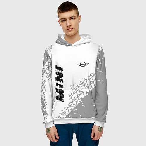 Мужская толстовка Mini speed на светлом фоне со следами шин вертикал / 3D-Белый – фото 3