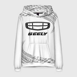 Толстовка-худи мужская Geely speed на светлом фоне со следами шин, цвет: 3D-белый