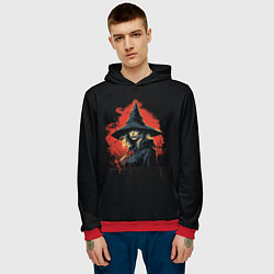 Толстовка-худи мужская Ведьма в шляпе кровавый фон, цвет: 3D-красный — фото 2