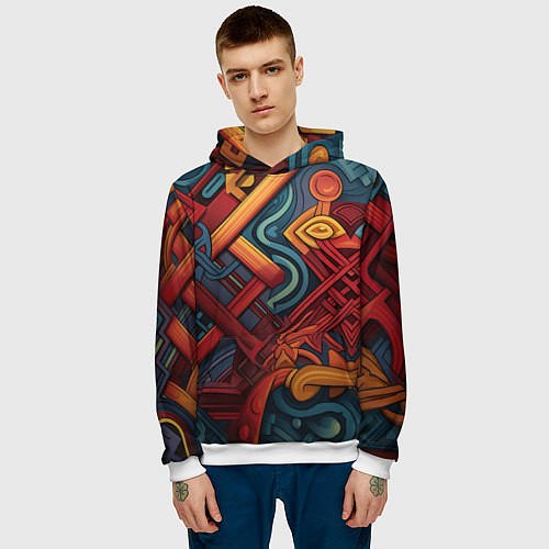 Мужская толстовка Абстрактный узор в этническом стиле / 3D-Белый – фото 3