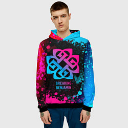 Толстовка-худи мужская Breaking Benjamin - neon gradient, цвет: 3D-черный — фото 2