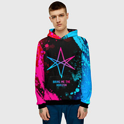 Толстовка-худи мужская Bring Me the Horizon - neon gradient, цвет: 3D-черный — фото 2