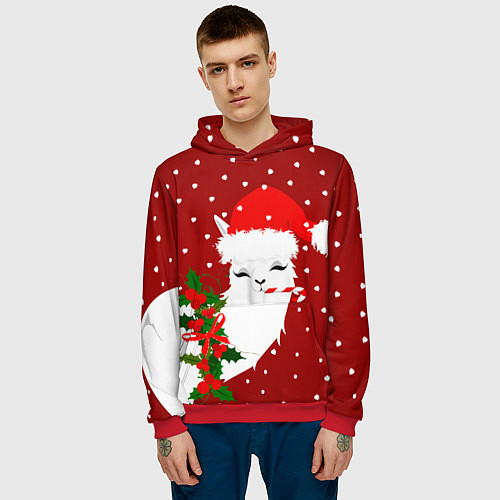 Мужская толстовка Лама - альпака с леденцом / 3D-Красный – фото 3
