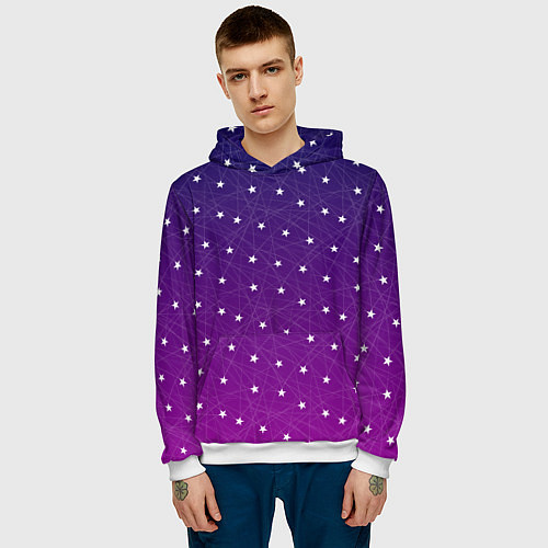 Мужская толстовка Звёзды на сиреневом / 3D-Белый – фото 3