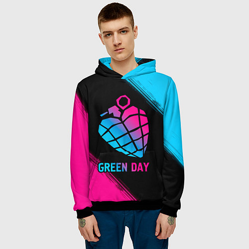 Мужская толстовка Green Day - neon gradient / 3D-Черный – фото 3