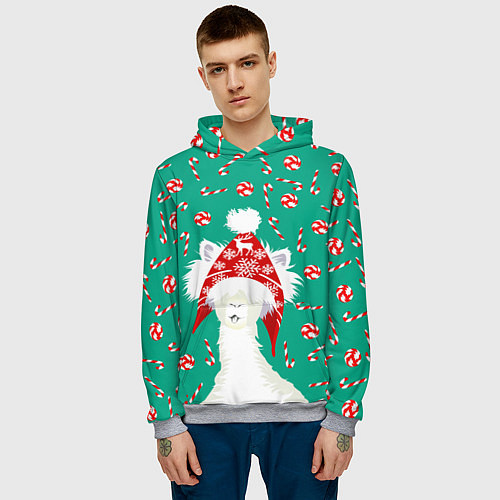 Мужская толстовка Лама - альпака с леденцами / 3D-Меланж – фото 3