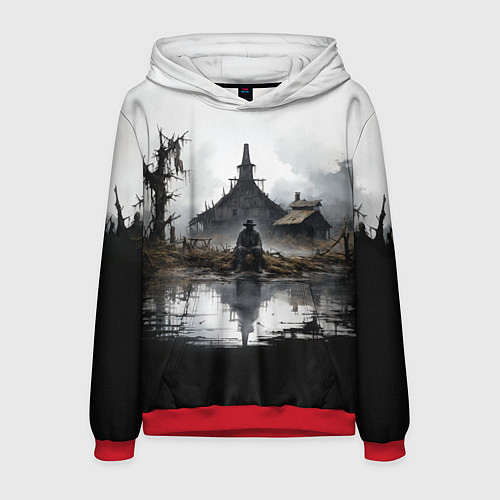 Мужская толстовка Изба на болоте / 3D-Красный – фото 1