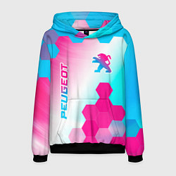 Толстовка-худи мужская Peugeot neon gradient style вертикально, цвет: 3D-черный