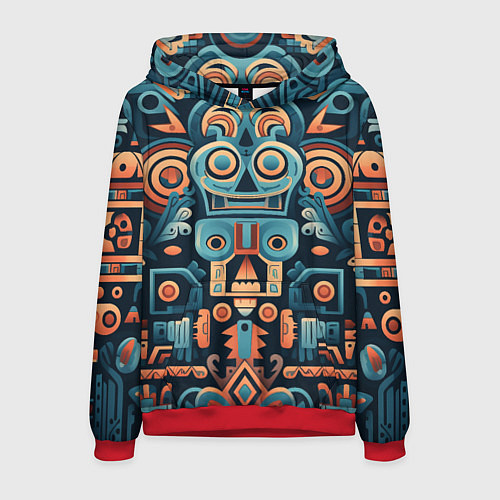 Мужская толстовка Симметричный абстрактный паттерн в ацтекском стиле / 3D-Красный – фото 1