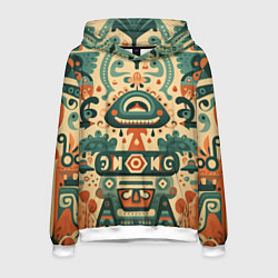 Толстовка-худи мужская Абстрактный узор в мексиканском фолк-арт стиле, цвет: 3D-белый