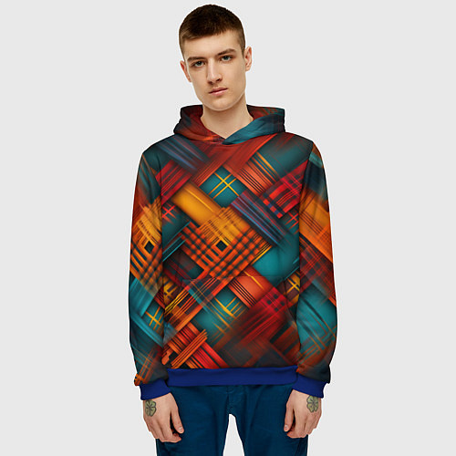 Мужская толстовка Разноцветная клетка в шотландском стиле / 3D-Синий – фото 3