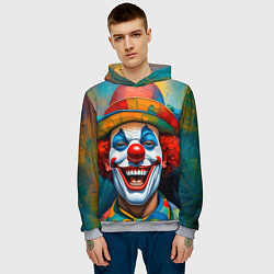 Толстовка-худи мужская Нейросеть - Хэллоуин безумный клоун, цвет: 3D-меланж — фото 2