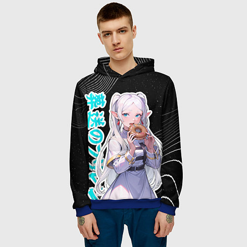 Мужская толстовка Фрирен кушает пончик / 3D-Синий – фото 3