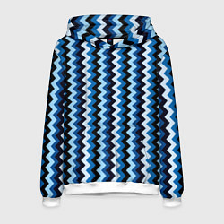 Толстовка-худи мужская Ломаные полосы синий, цвет: 3D-белый