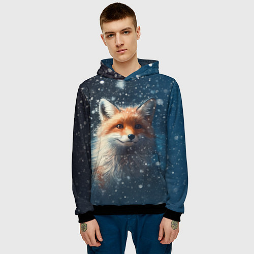 Мужская толстовка Fox in the snow / 3D-Черный – фото 3