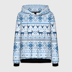 Толстовка-худи мужская Blue sweater with reindeer, цвет: 3D-черный