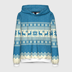 Толстовка-худи мужская Sweater with deer on a blue background, цвет: 3D-белый