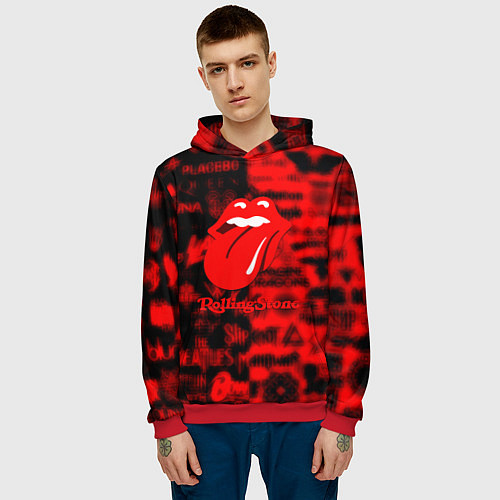 Мужская толстовка Rolling Stones logo групп / 3D-Красный – фото 3