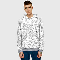 Толстовка-худи мужская Черно-белый новогодний патерн, цвет: 3D-меланж — фото 2