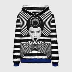 Толстовка-худи мужская Черно белый портрет девушки на полосатом, цвет: 3D-синий