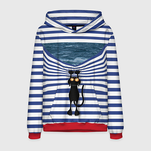 Мужская толстовка Чёрный кот разорвал тельняшку душа моряка / 3D-Красный – фото 1