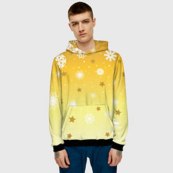 Толстовка-худи мужская Снежинки и звезды на желтом, цвет: 3D-черный — фото 2