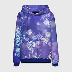 Толстовка-худи мужская Крупные снежинки на фиолетовом, цвет: 3D-синий