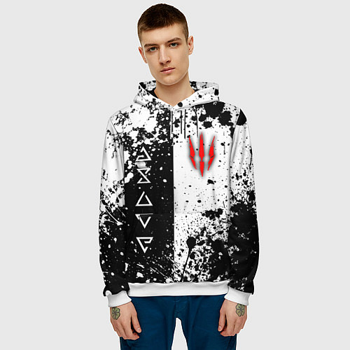 Мужская толстовка Ведьмак - знаки и брызги / 3D-Белый – фото 3