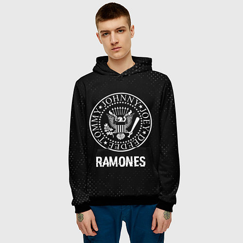 Мужская толстовка Ramones glitch на темном фоне / 3D-Черный – фото 3