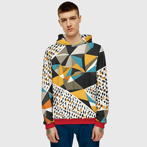 Мужская толстовка Красные жёлтые и чёрные треугольники / 3D-Красный – фото 3