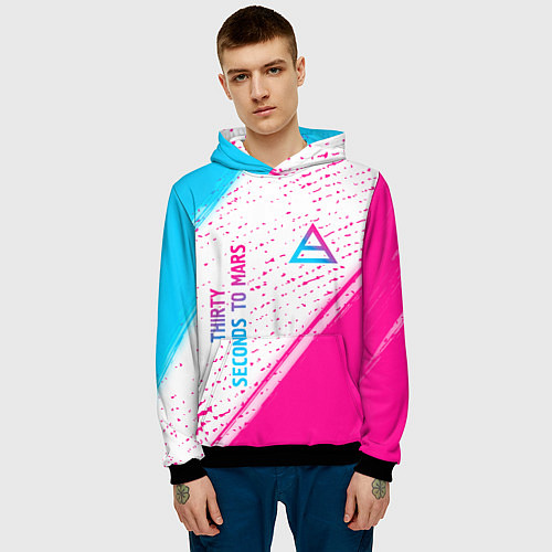 Мужская толстовка Thirty Seconds to Mars neon gradient style вертика / 3D-Черный – фото 3