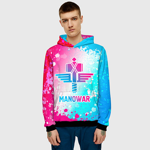Мужская толстовка Manowar neon gradient style / 3D-Черный – фото 3