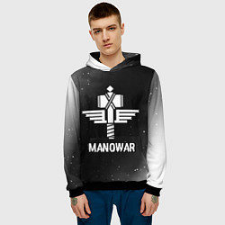 Толстовка-худи мужская Manowar glitch на темном фоне, цвет: 3D-черный — фото 2