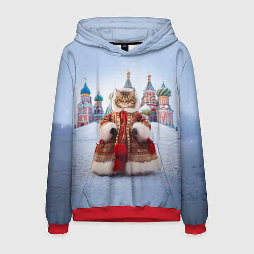 Мужская толстовка Новогодняя кошечка в пальто / 3D-Красный – фото 1